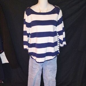 JEANNE PIERRE Dark Blue and White Top